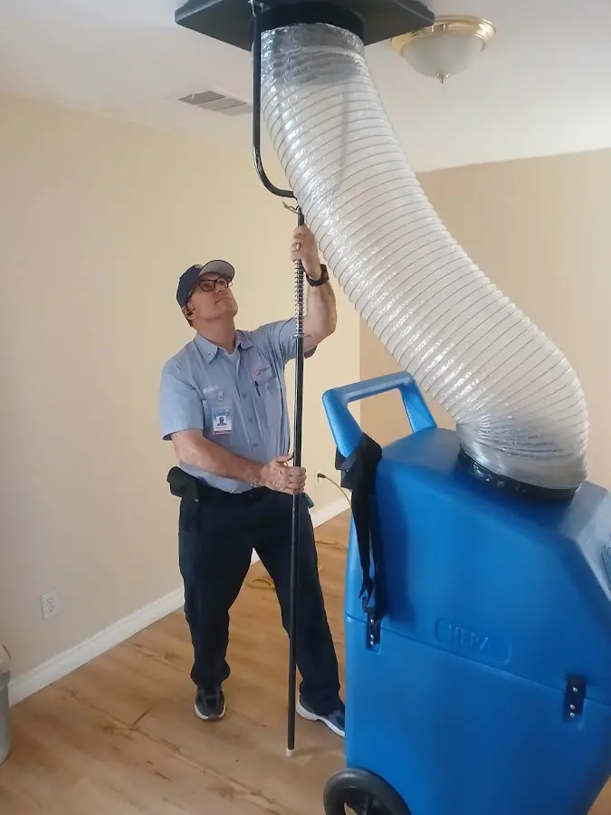 Mini Split Installation technician using HEPA equipment in Rancho Cucamonga